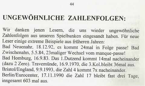 Ungewhnliche Zahlenfolgen wurden auch im Casino-Journal vom Telatzky-Verlag verffentlicht